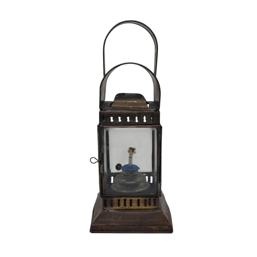 Vintage Brass Glass Oil Lantern Nautical Ship Style Kerosene Lamp Rustic Decor